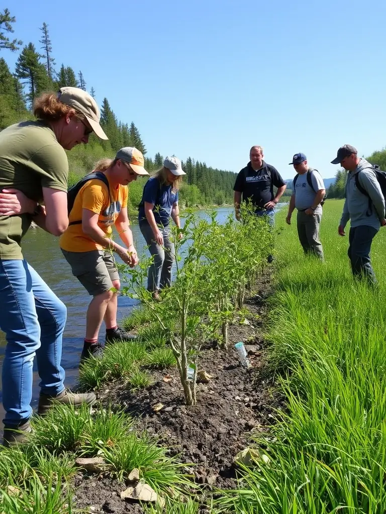 A picture of a group participating in an environmental conservation activity related to equestrian practices, demonstrating the organization's commitment to sustainability.